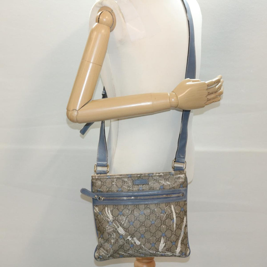 GUCCI GG Implementation Shoulder Bag PVC Leather Beige Blue 295257 40344