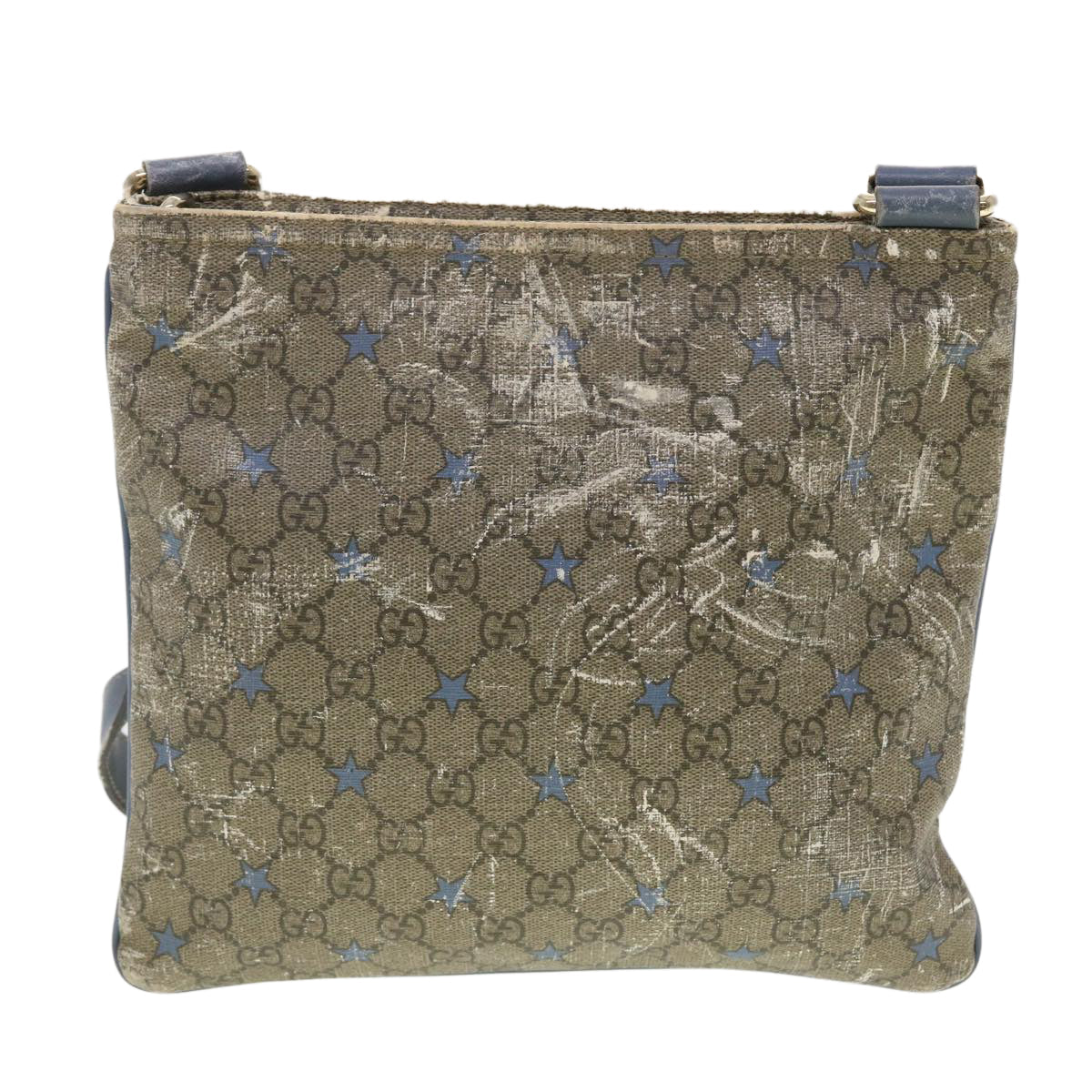 GUCCI GG Implementation Shoulder Bag PVC Leather Beige Blue 295257 40344