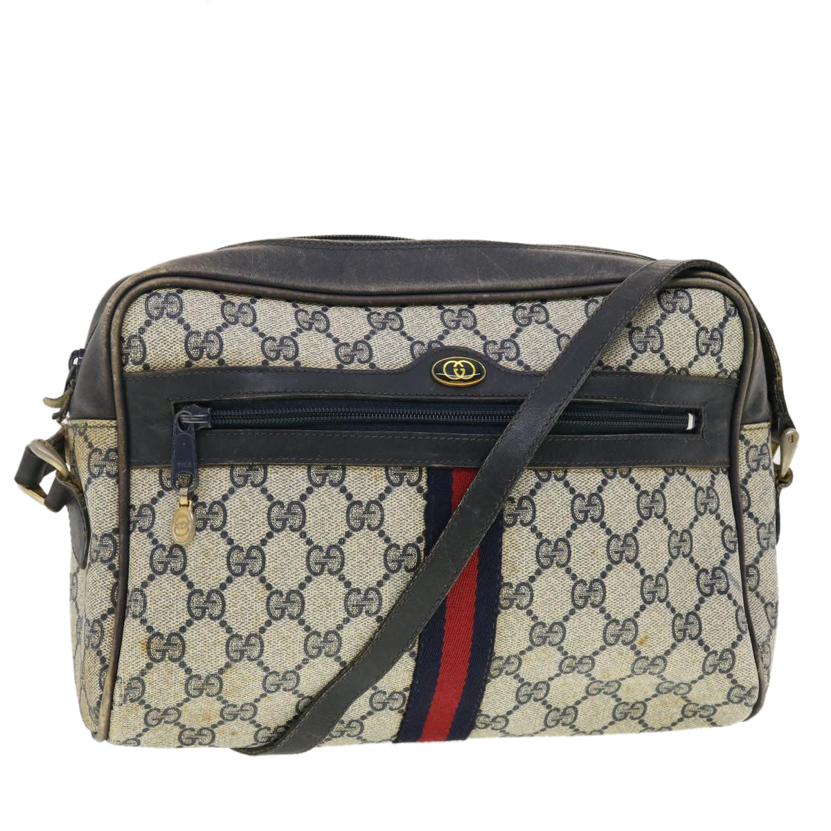 GUCCI GG Canvas Sherry Line Shoulder Bag PVC Leather Gray Red Navy 40345