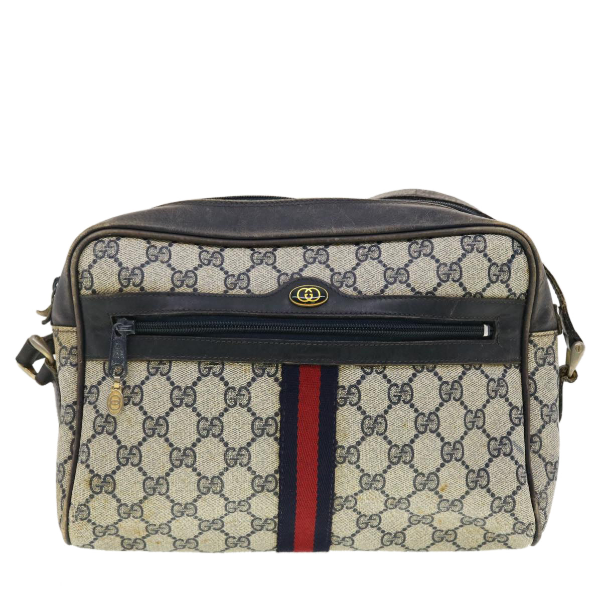 GUCCI GG Canvas Sherry Line Shoulder Bag PVC Leather Gray Red Navy 40345