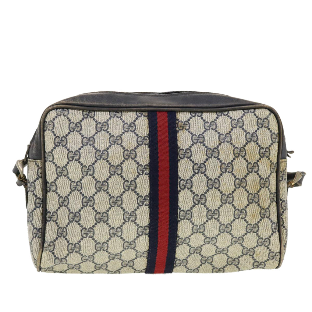 GUCCI GG Canvas Sherry Line Shoulder Bag PVC Leather Gray Red Navy 40345