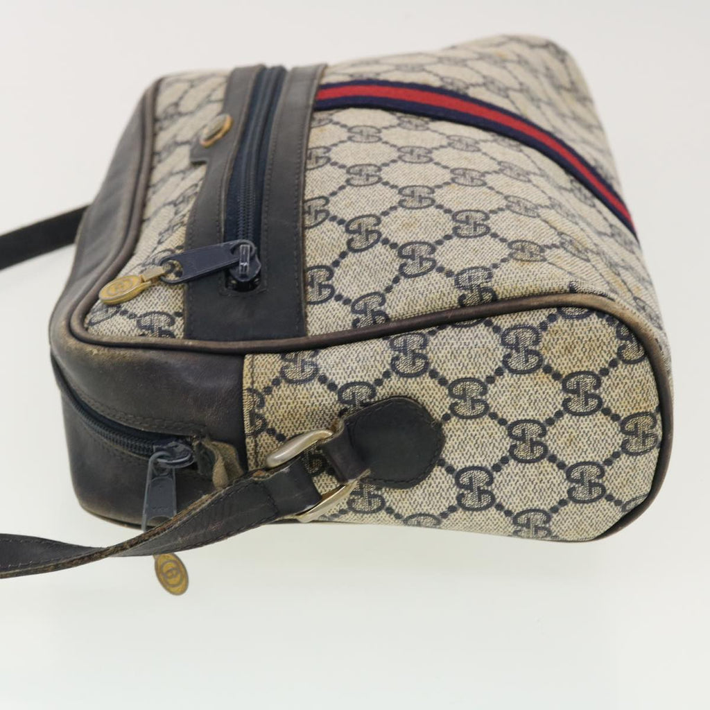 GUCCI GG Canvas Sherry Line Shoulder Bag PVC Leather Gray Red Navy 40345