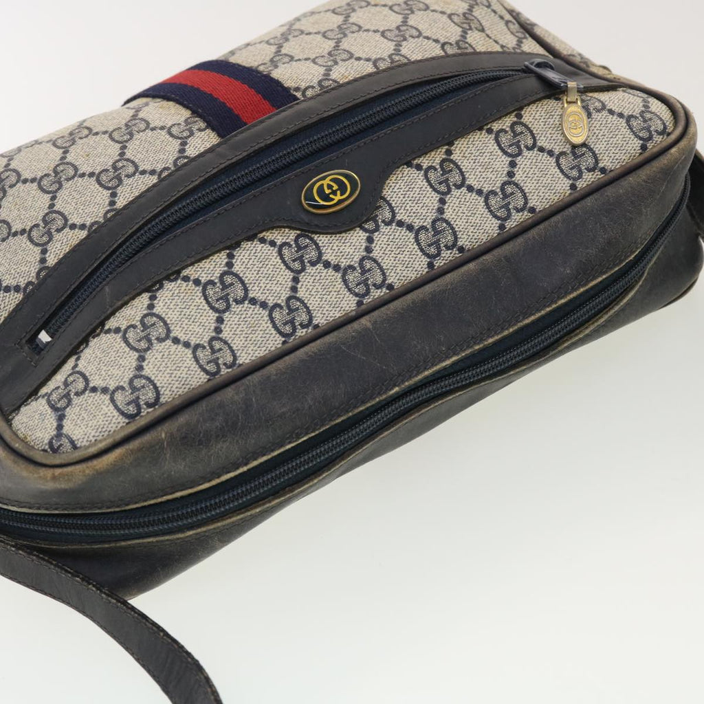 GUCCI GG Canvas Sherry Line Shoulder Bag PVC Leather Gray Red Navy 40345