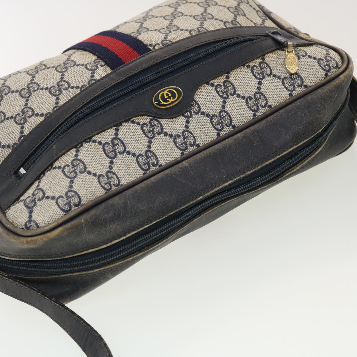 GUCCI GG Canvas Sherry Line Shoulder Bag PVC Leather Gray Red Navy 40345