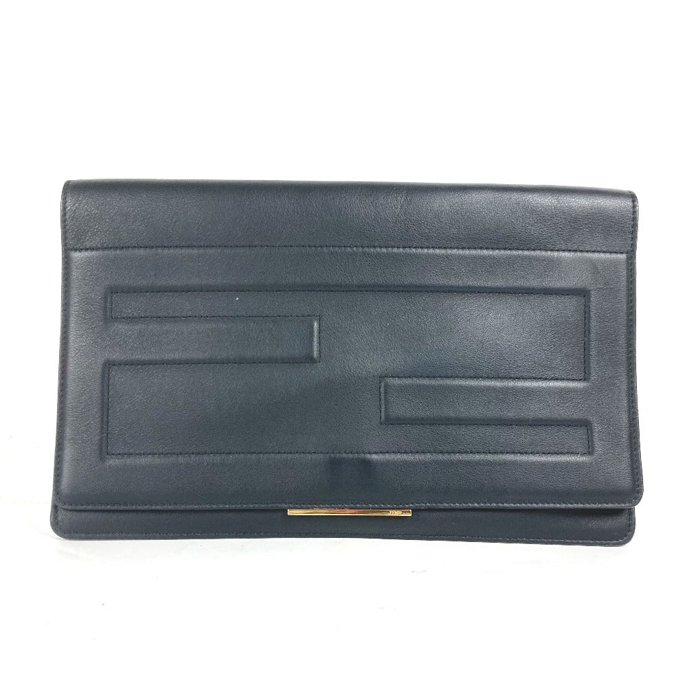 FENDI Clutch bag 8M0351 leather black FF logo mens Used