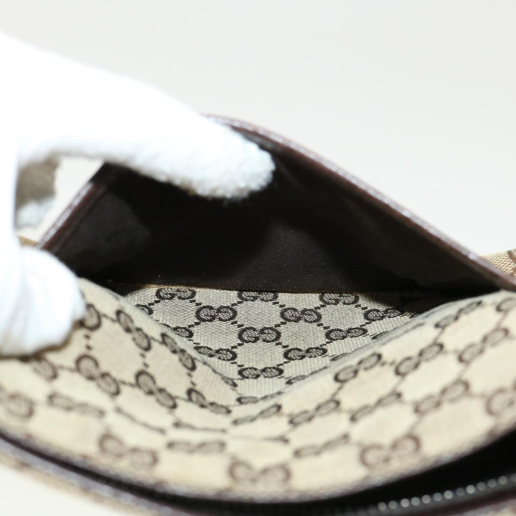 GUCCI GG Canvas Shoulder Bag Beige Dark Brown 122793 40529