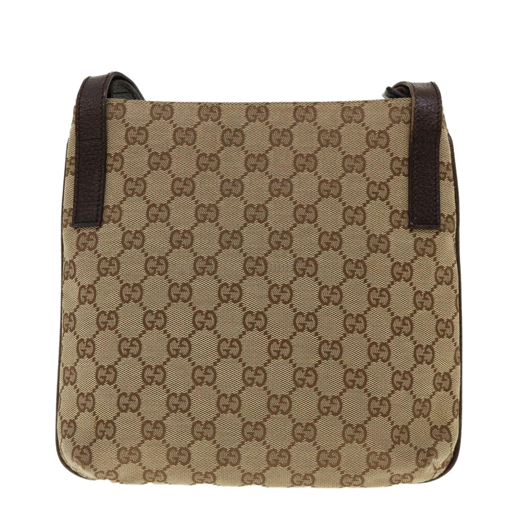 GUCCI GG Canvas Shoulder Bag Beige Dark Brown 122793 40529
