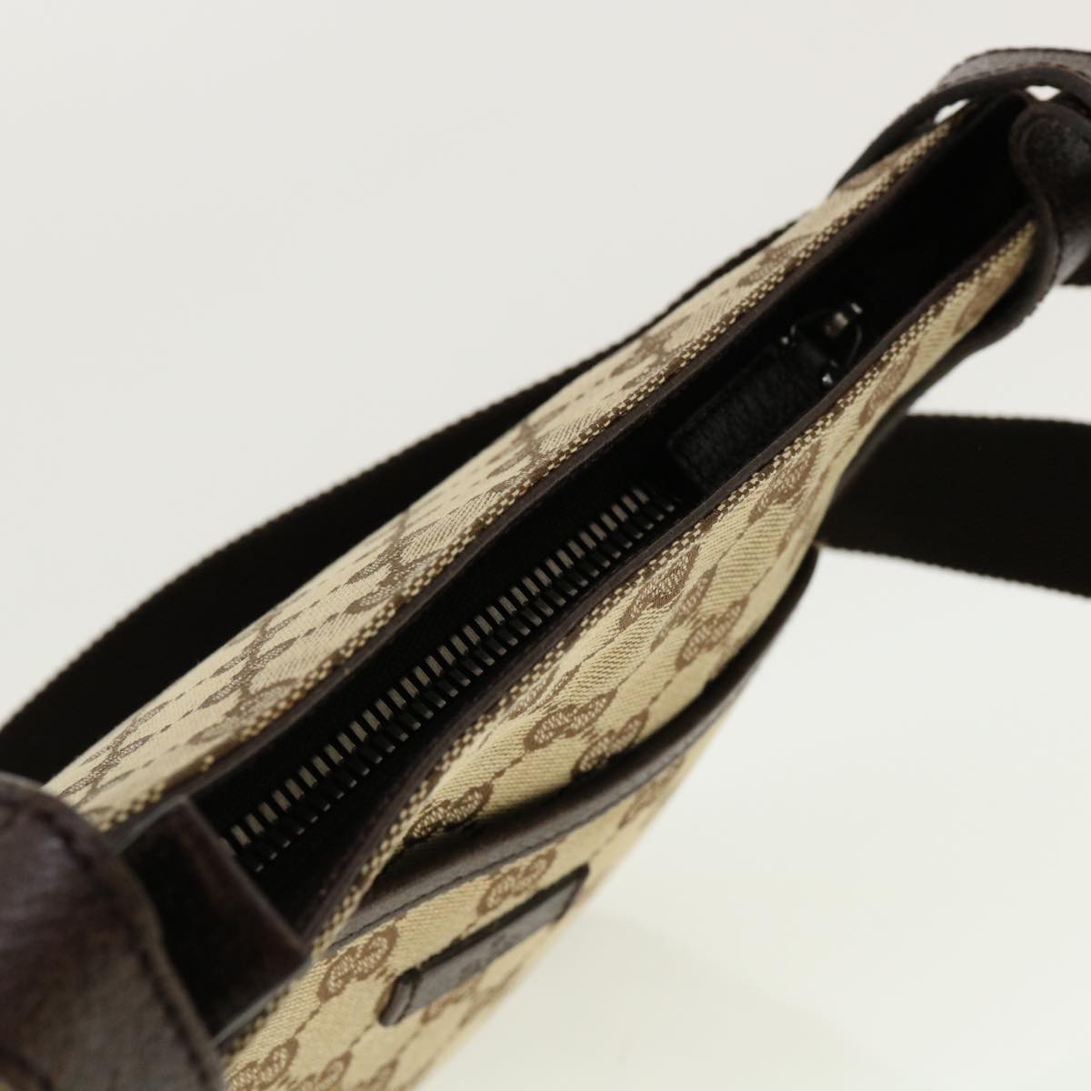 GUCCI GG Canvas Shoulder Bag Beige Dark Brown 122793 40529