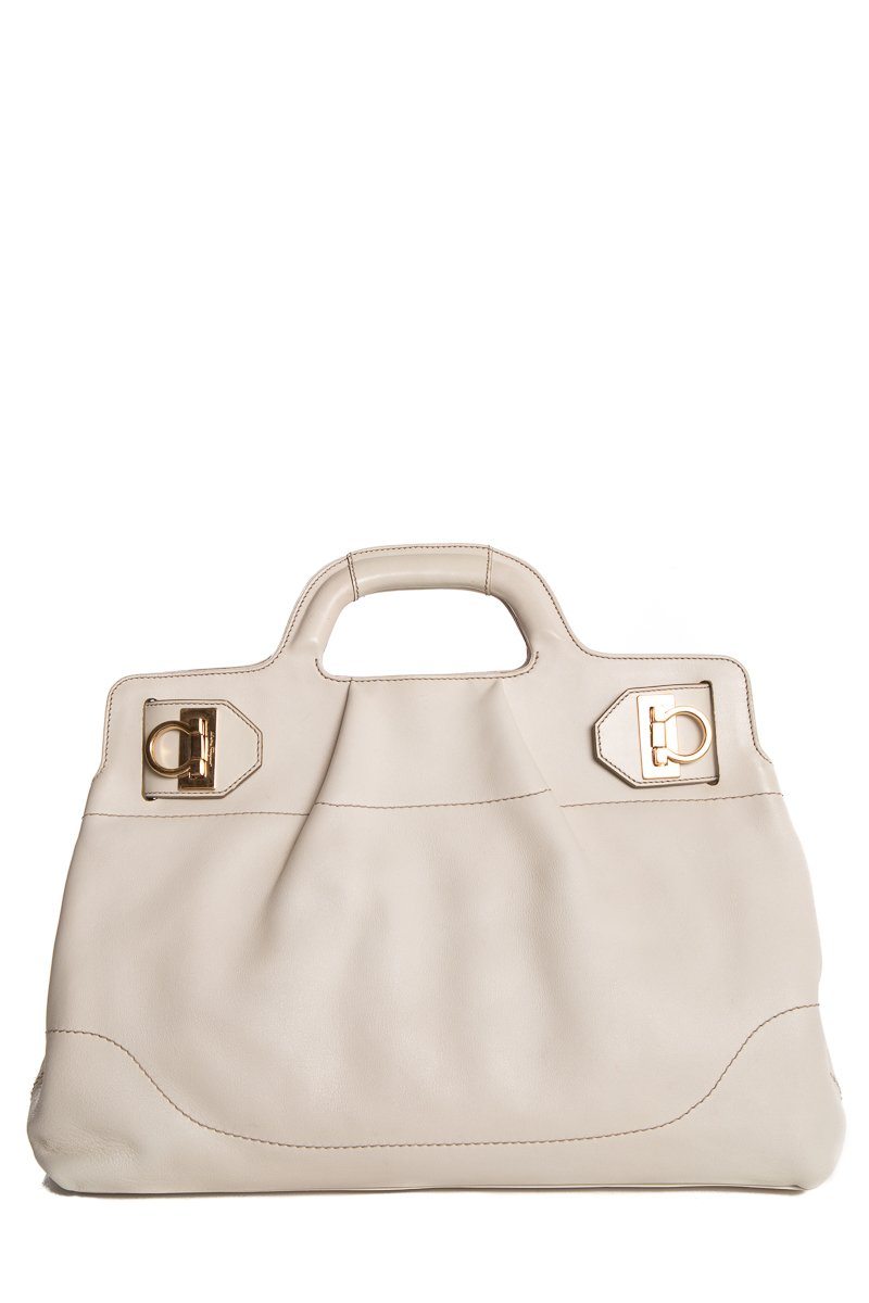 Salvatore Ferragamo Cream Giancini Closure Leather Tote