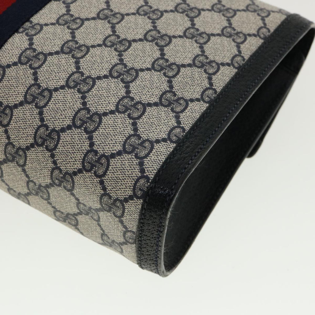 GUCCI GG Canvas Sherry Line Clutch Bag Gray Navy Red 89.01.007 40956