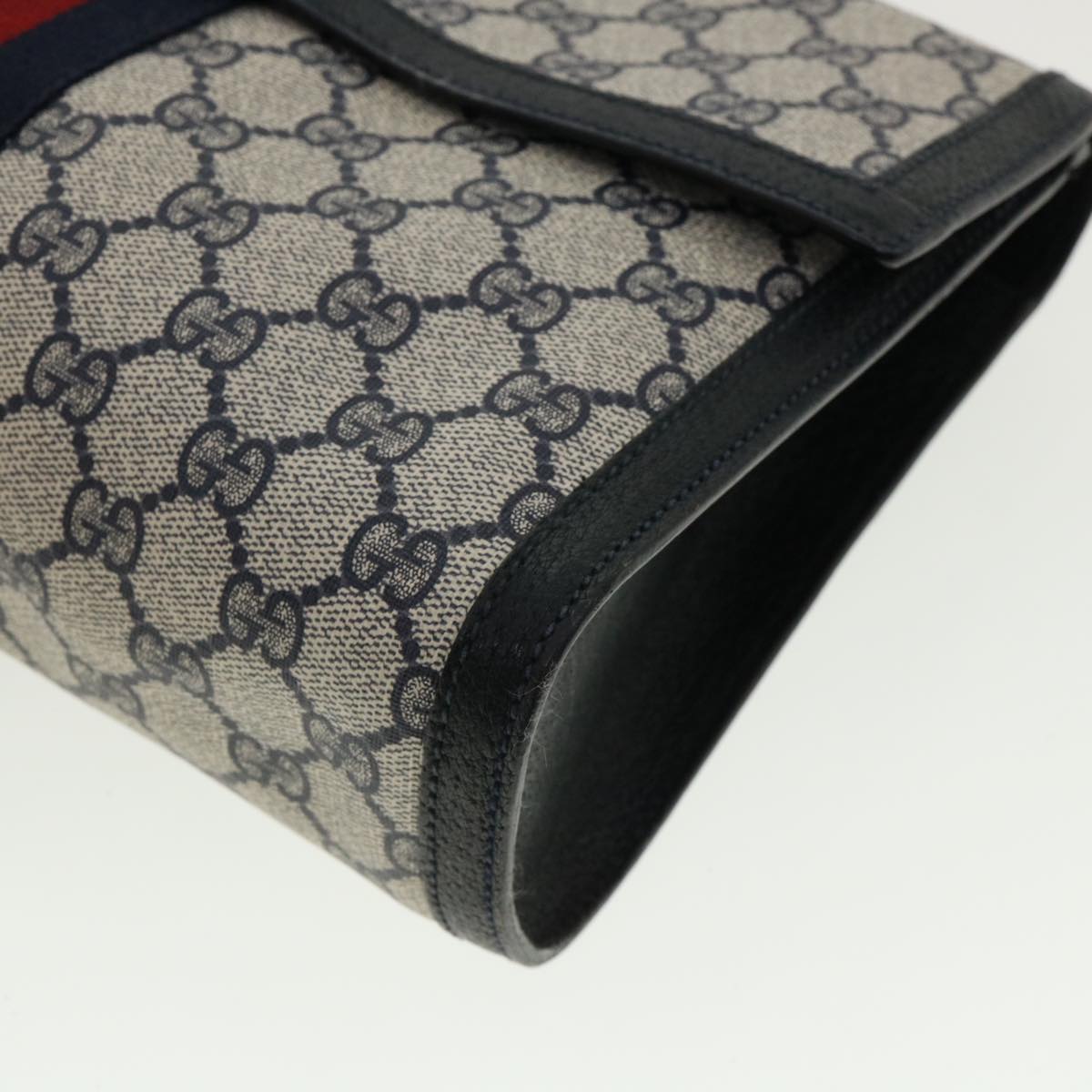 GUCCI GG Canvas Sherry Line Clutch Bag Gray Navy Red 89.01.007 40956