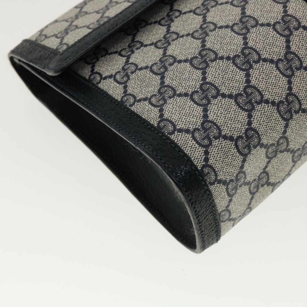 GUCCI GG Canvas Sherry Line Clutch Bag Gray Navy Red 89.01.007 40956