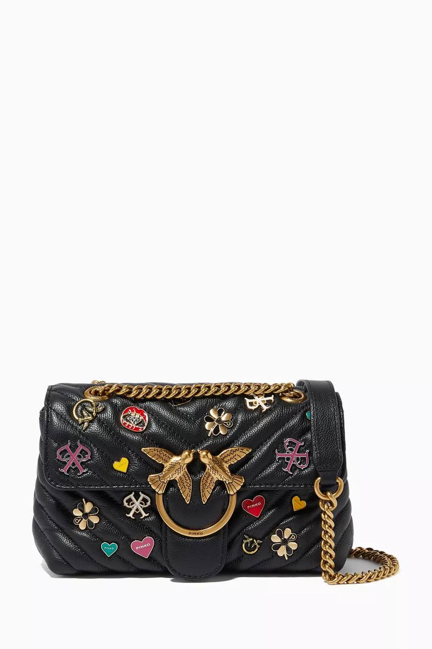 Pinko Mini Love Brooches Quilted Bag in Leather