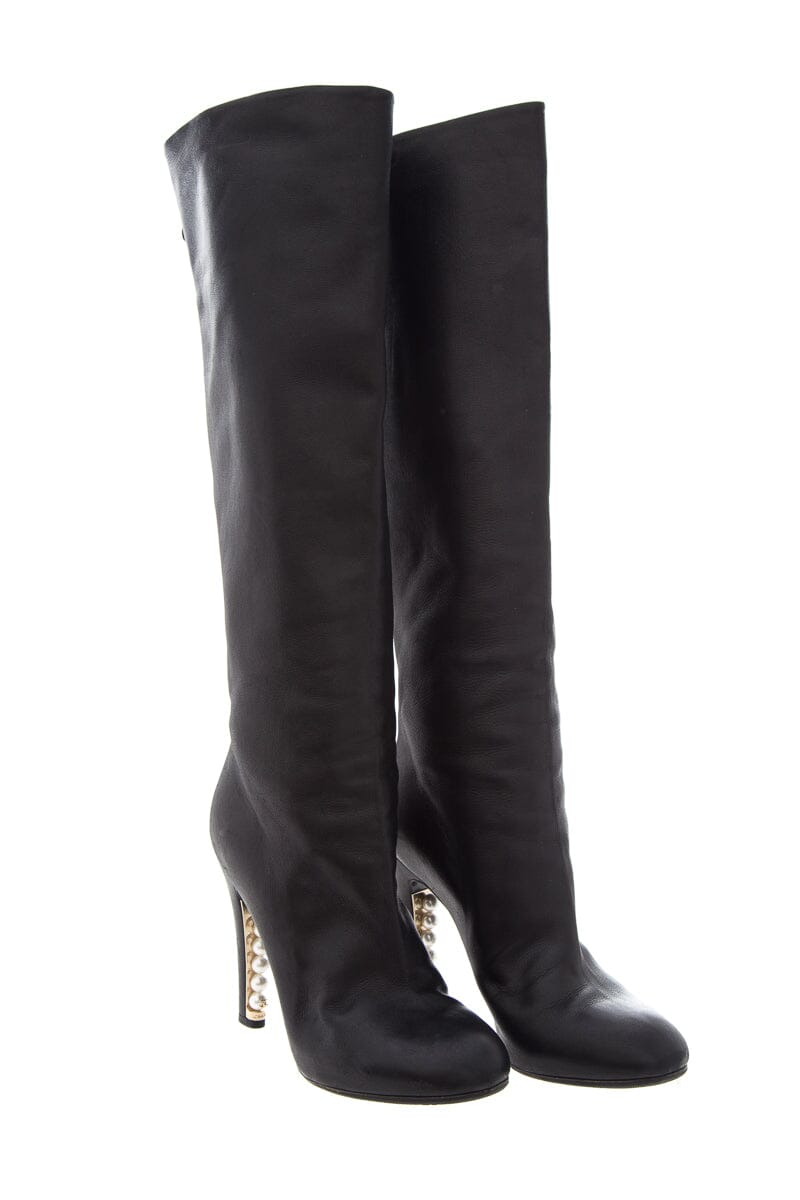 Chanel Black Leather High Boots SZ 36