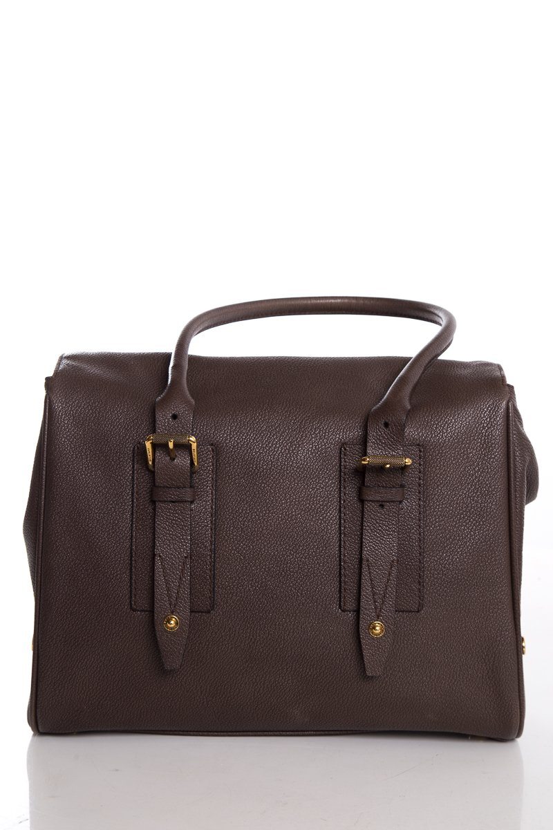 Belstaff Brown Grained Leather Dual Fold Zipper Top Handle Bag