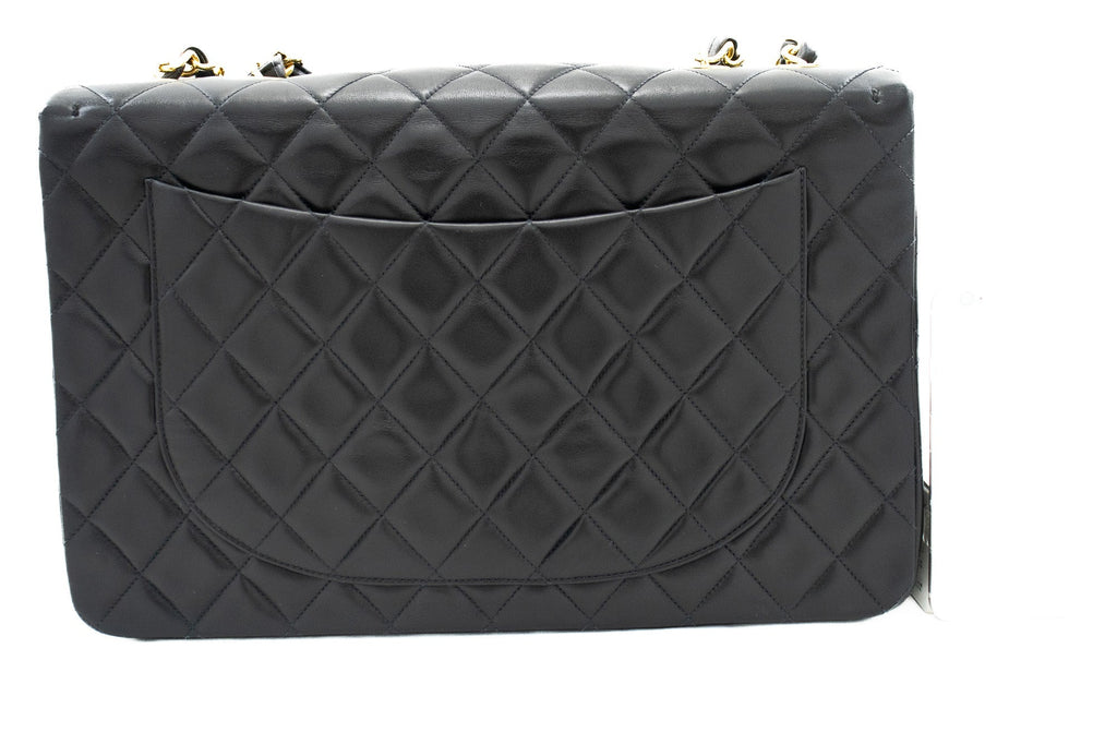 CHANEL Classic Large 13" Flap Chain Shoulder Bag Black Lambskin j82