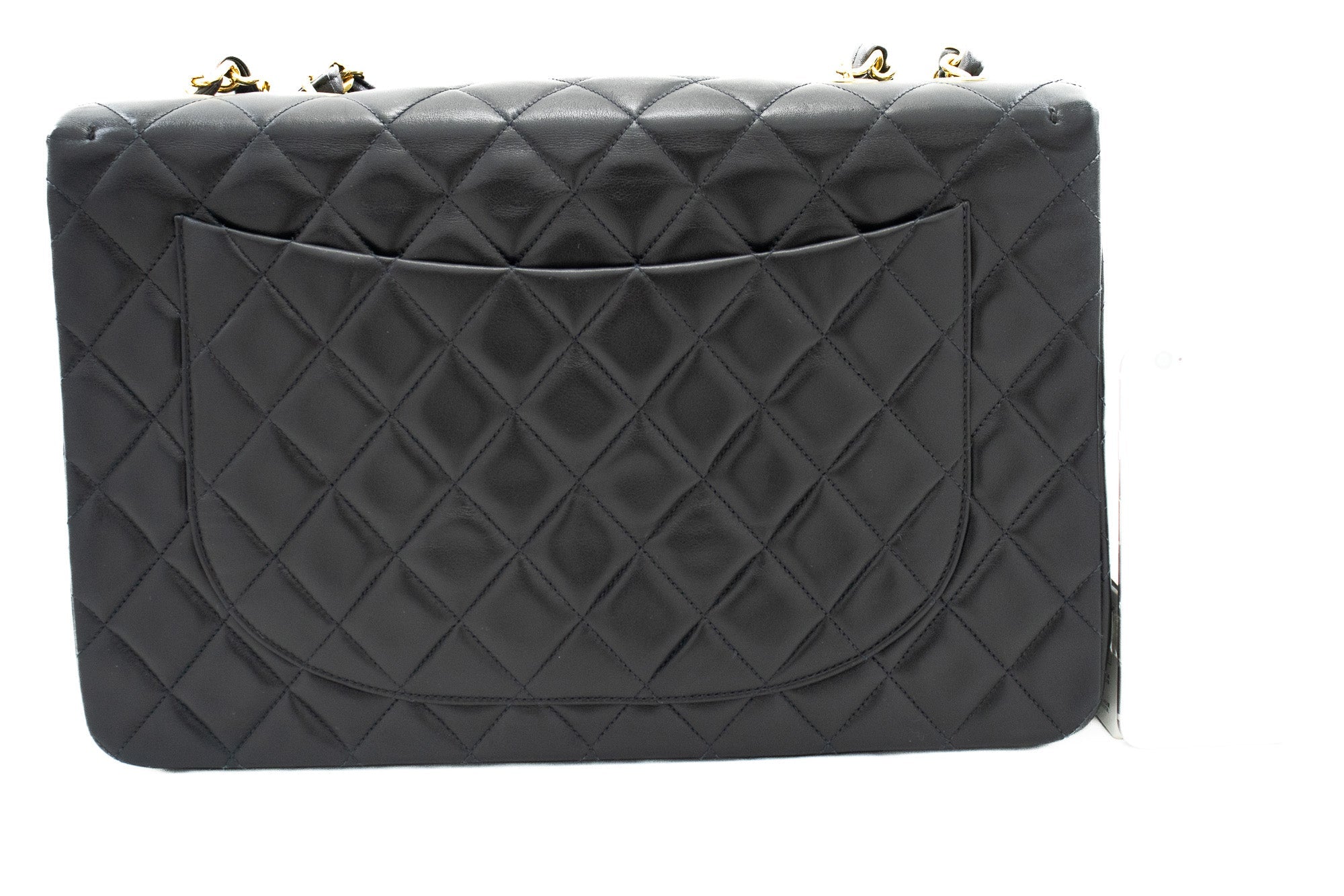 CHANEL Classic Large 13" Flap Chain Shoulder Bag Black Lambskin j82