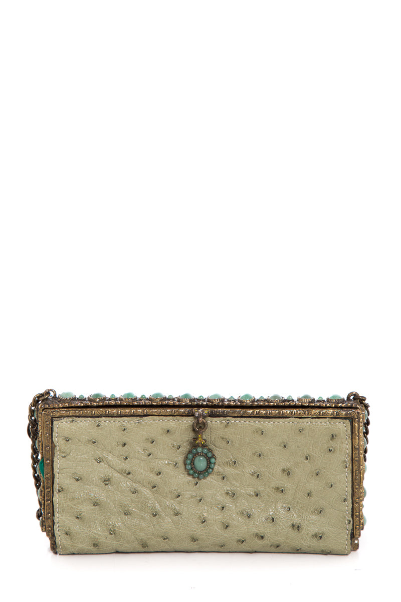 Clara Kasavina Mint Green Exotic Leather Clutch