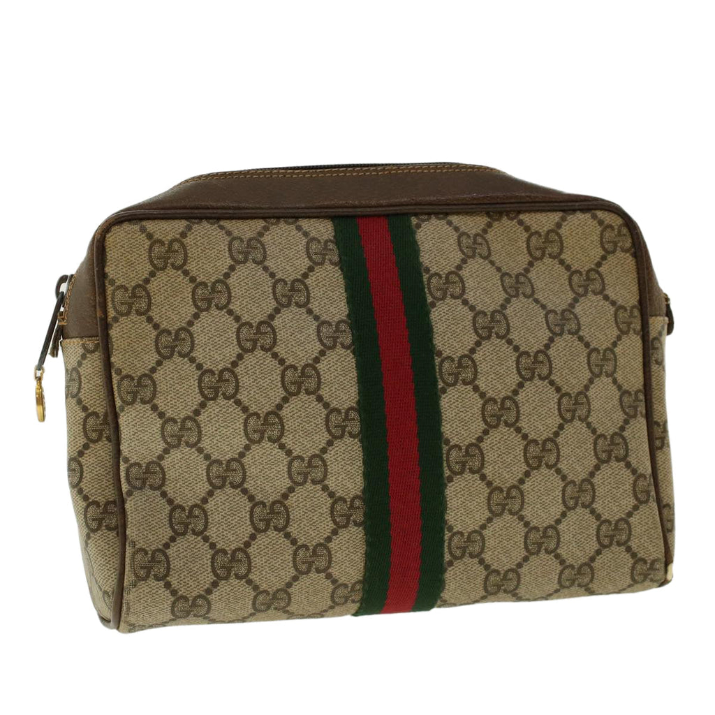 GUCCI GG Canvas Web Sherry Line Clutch Bag Beige Red Green 010.378. 41257