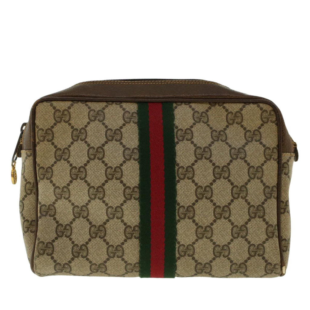 GUCCI GG Canvas Web Sherry Line Clutch Bag Beige Red Green 010.378. 41257