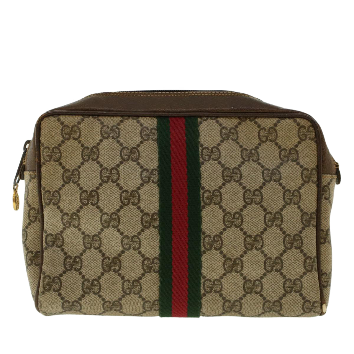 GUCCI GG Canvas Web Sherry Line Clutch Bag Beige Red Green 010.378. 41257