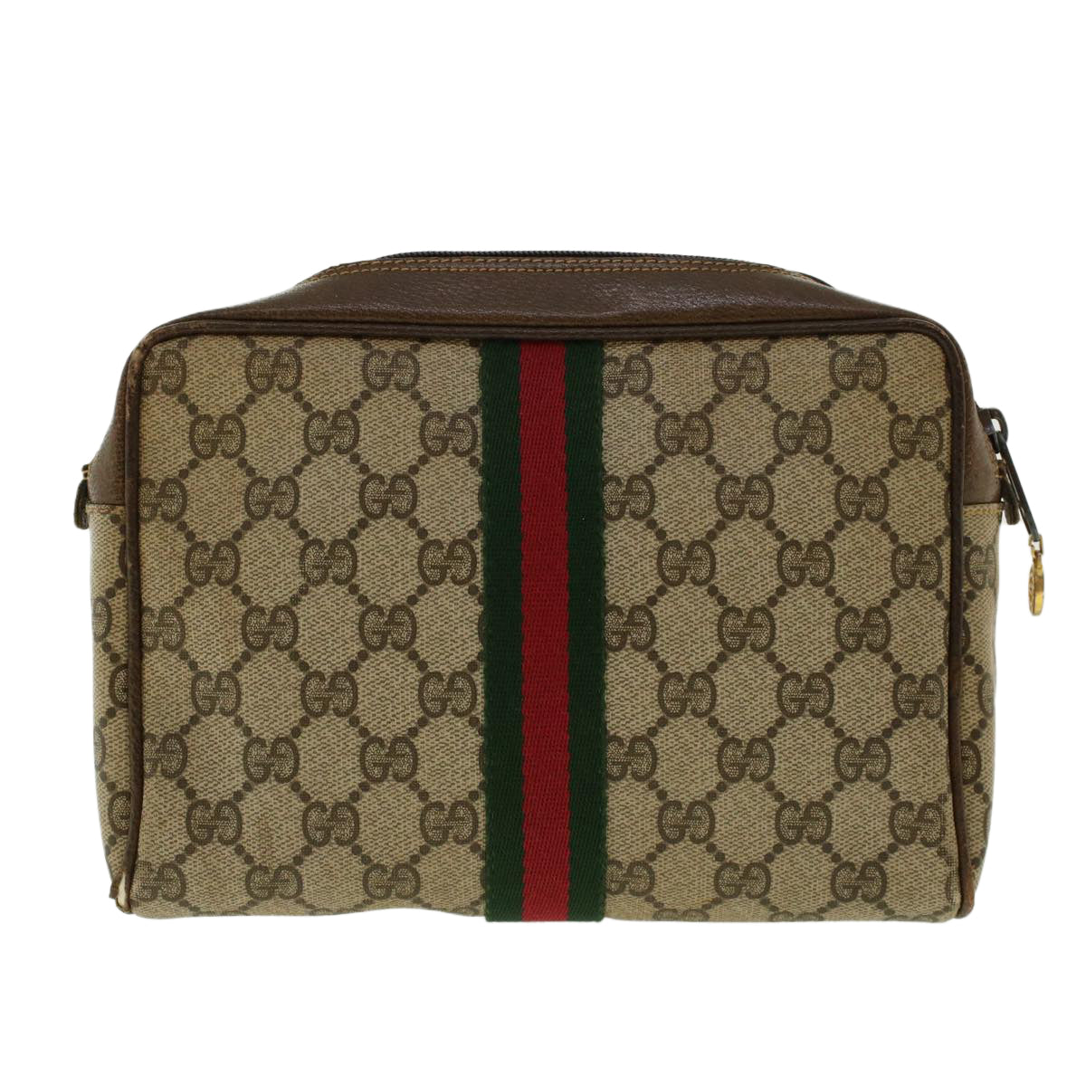 GUCCI GG Canvas Web Sherry Line Clutch Bag Beige Red Green 010.378. 41257