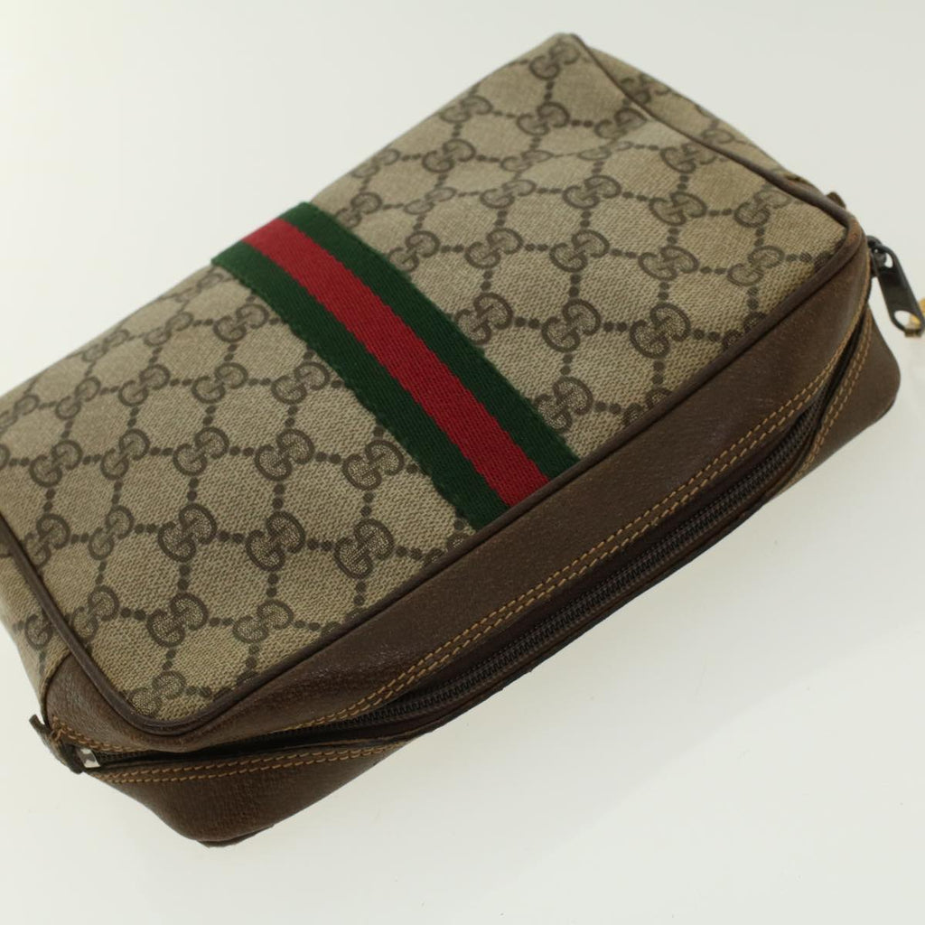 GUCCI GG Canvas Web Sherry Line Clutch Bag Beige Red Green 010.378. 41257