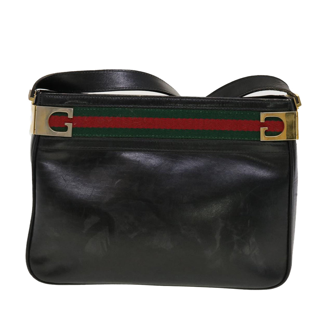 GUCCI Web Sherry Line Shoulder Bag Leather Black Red Green 41258