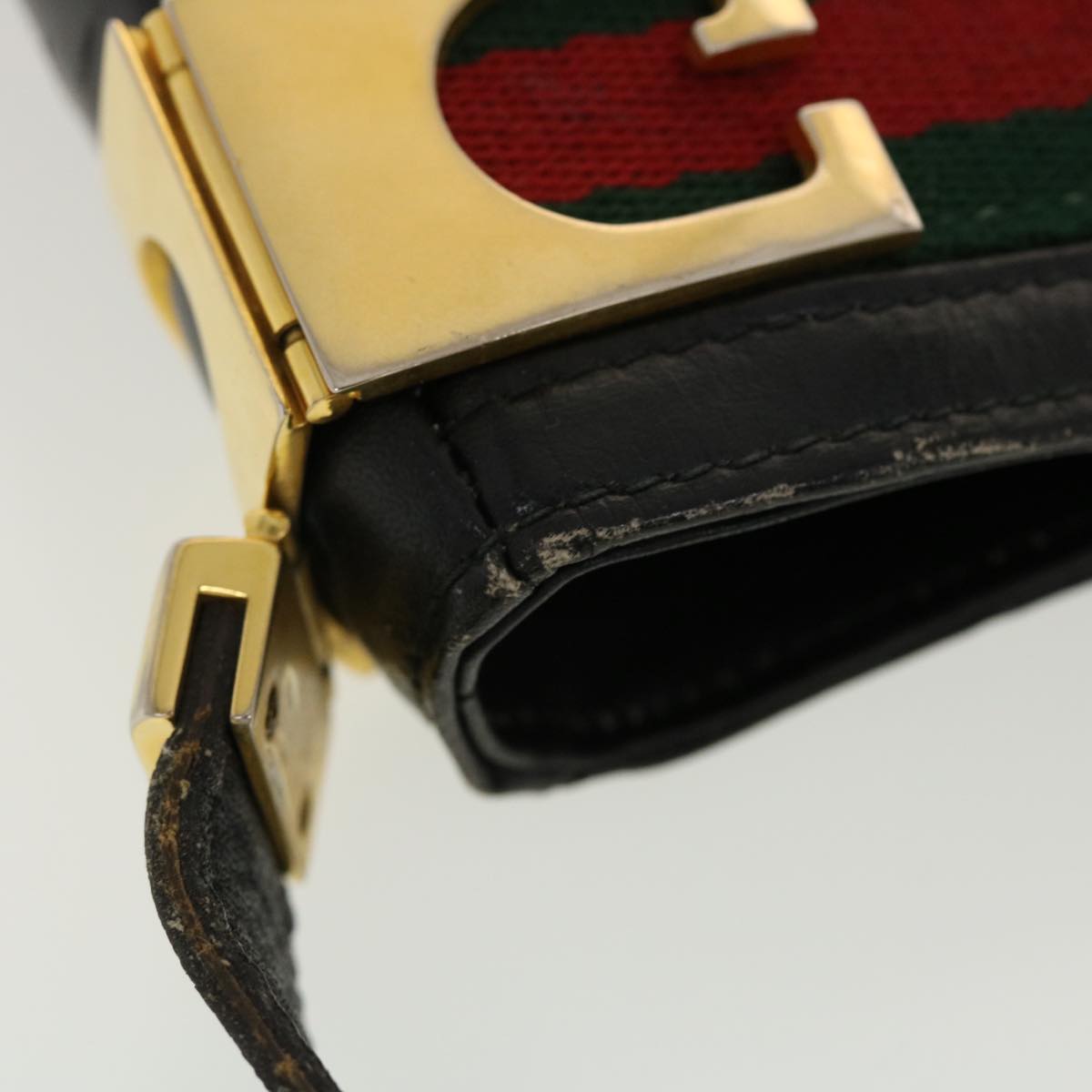 GUCCI Web Sherry Line Shoulder Bag Leather Black Red Green 41258