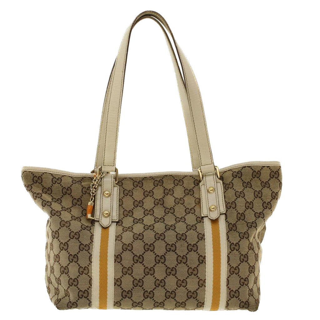 GUCCI GG Canvas Sherry Line Tote Bag Beige Yellow 137396 41322