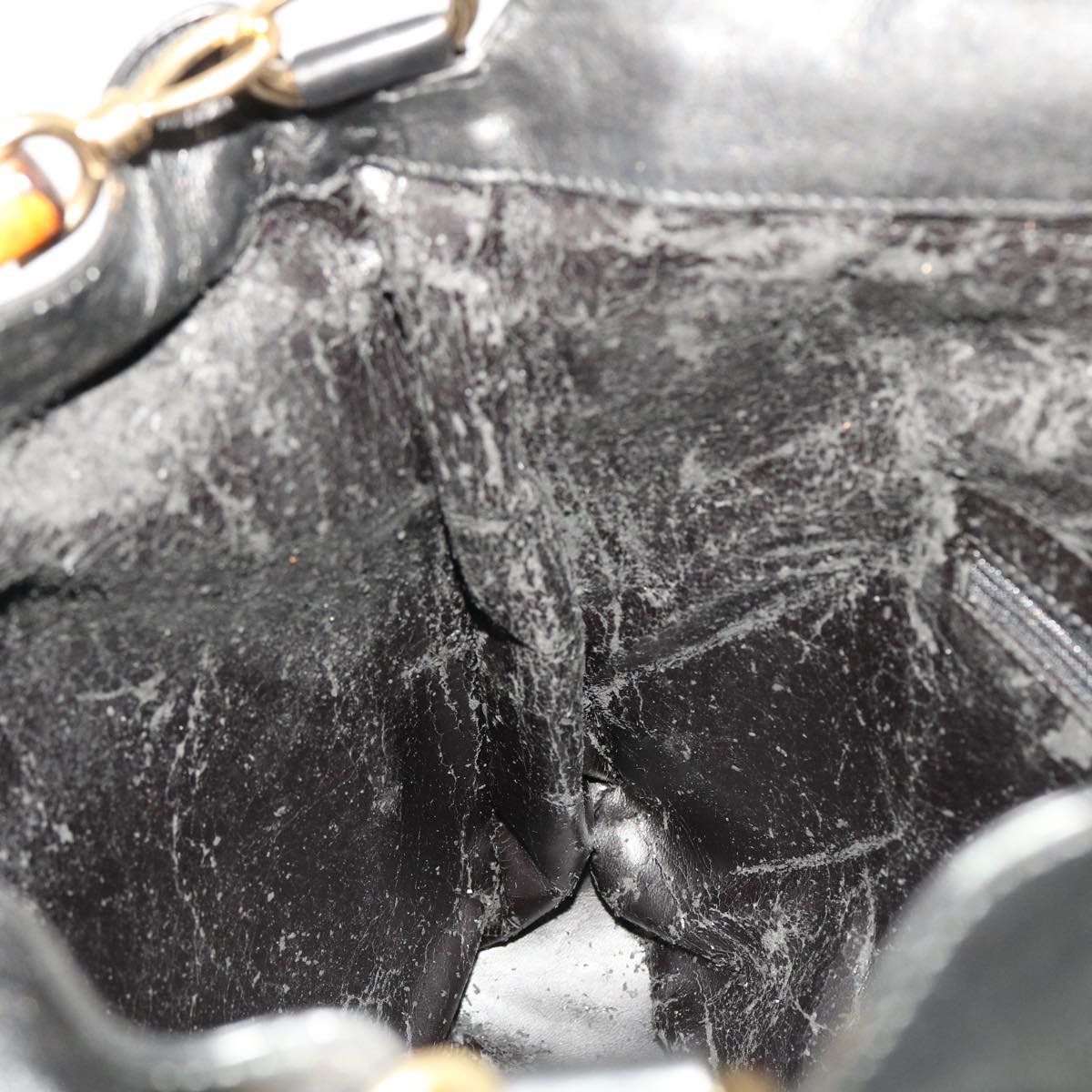 GUCCI Bamboo Hand Bag Leather 2way Black 1998 41333