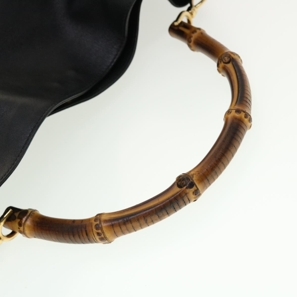 GUCCI Bamboo Hand Bag Leather 2way Black 1998 41333