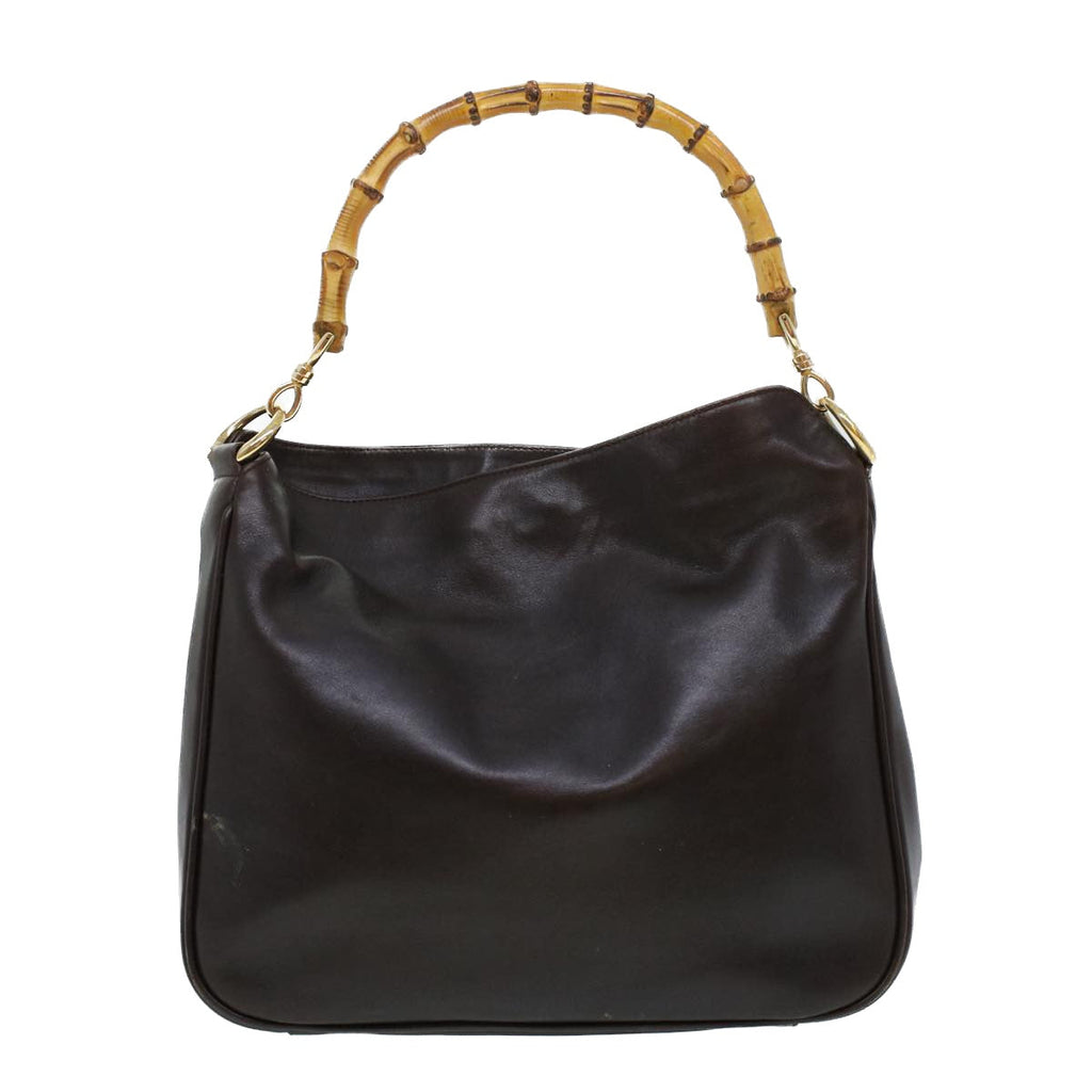 GUCCI Bamboo Hand Bag Leather Brown 0011638 41342