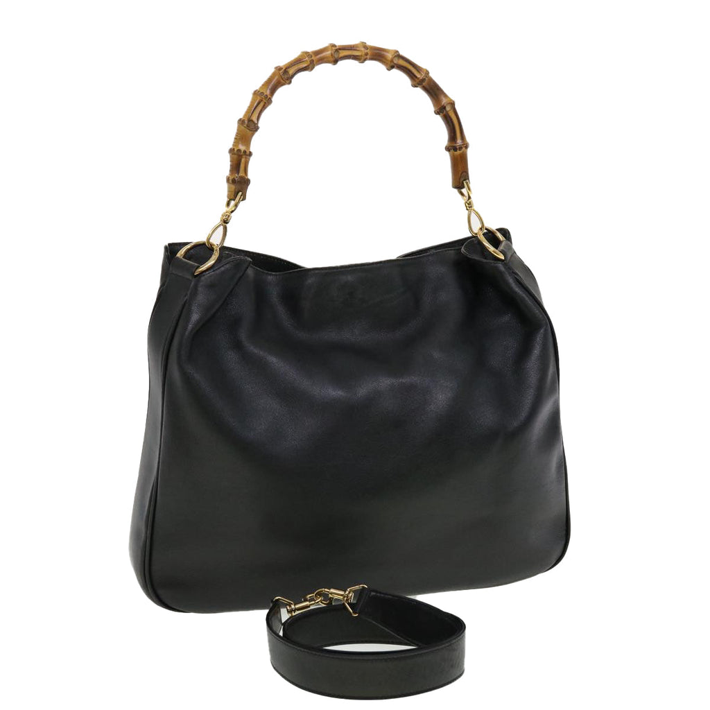 GUCCI Bamboo Hand Bag Leather 2way Black 0011577 41343