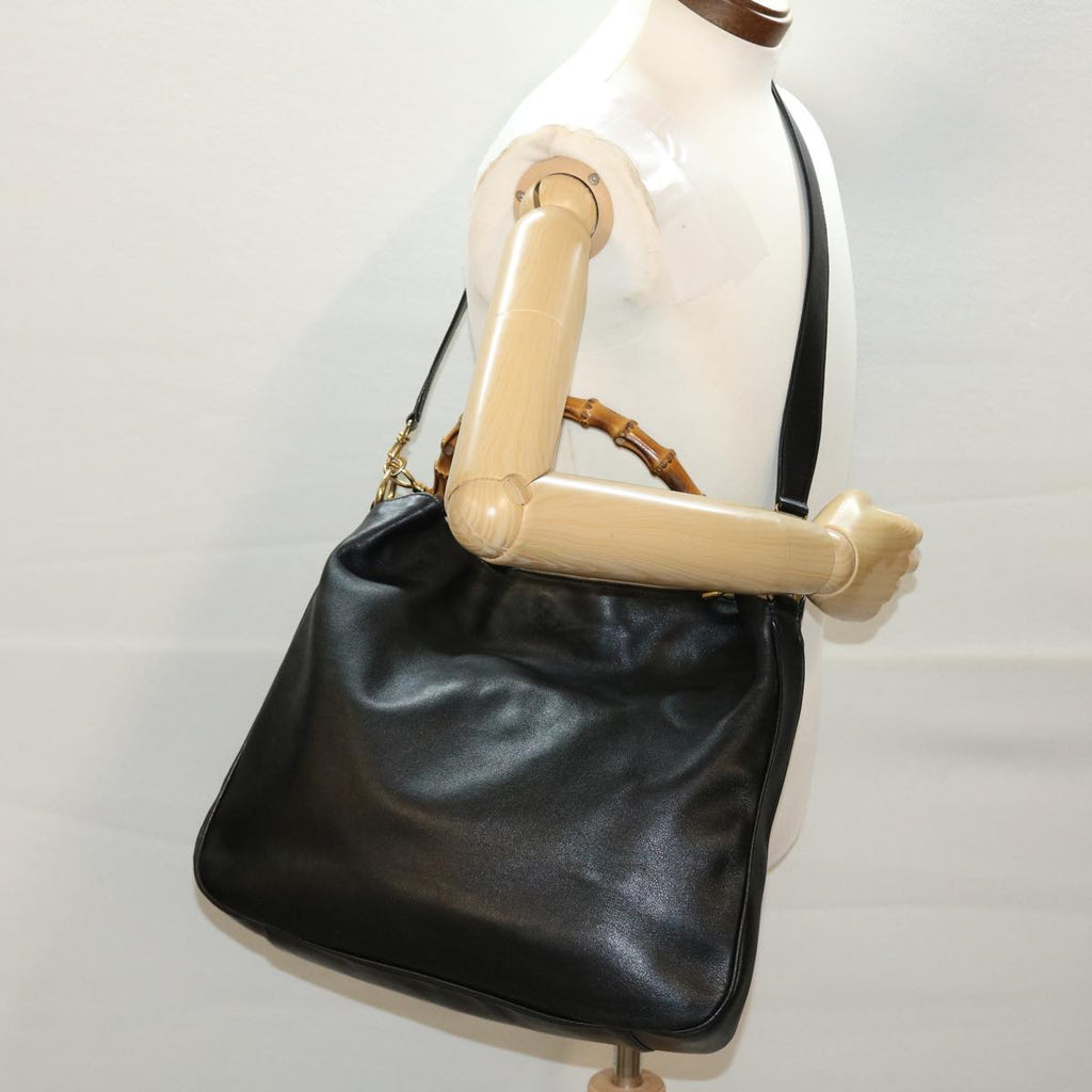 GUCCI Bamboo Hand Bag Leather 2way Black 0011577 41343
