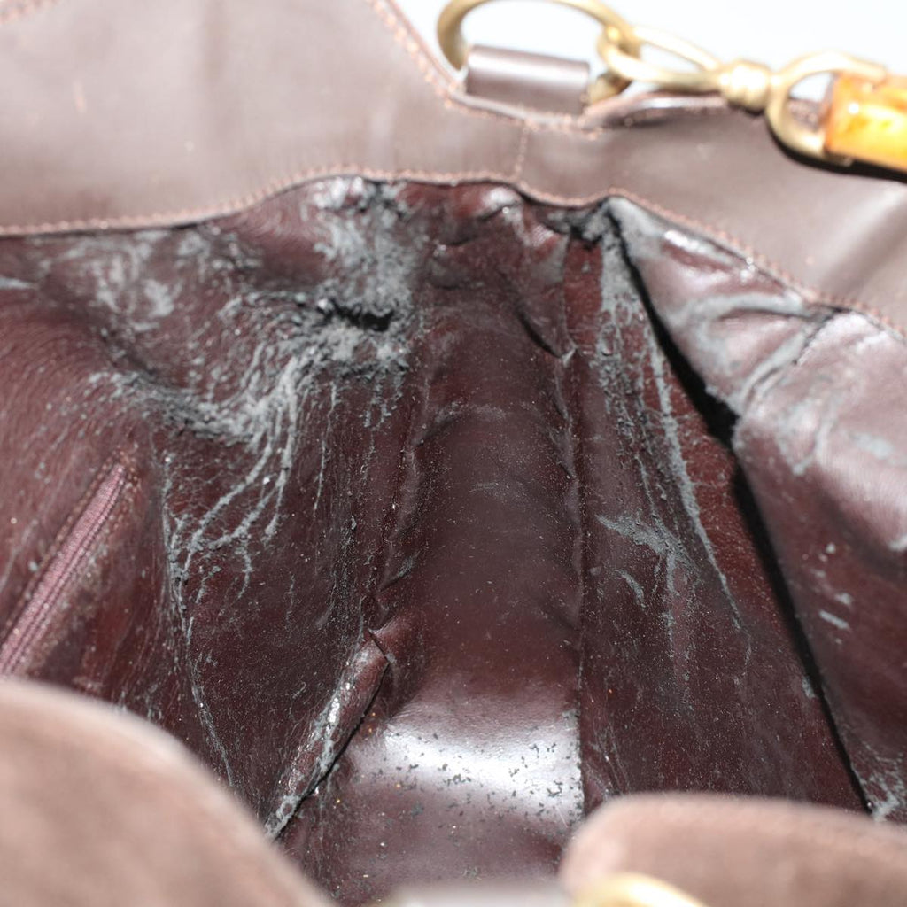 GUCCI Bamboo Hand Bag Suede 2way Brown 001.3444.1577 41364