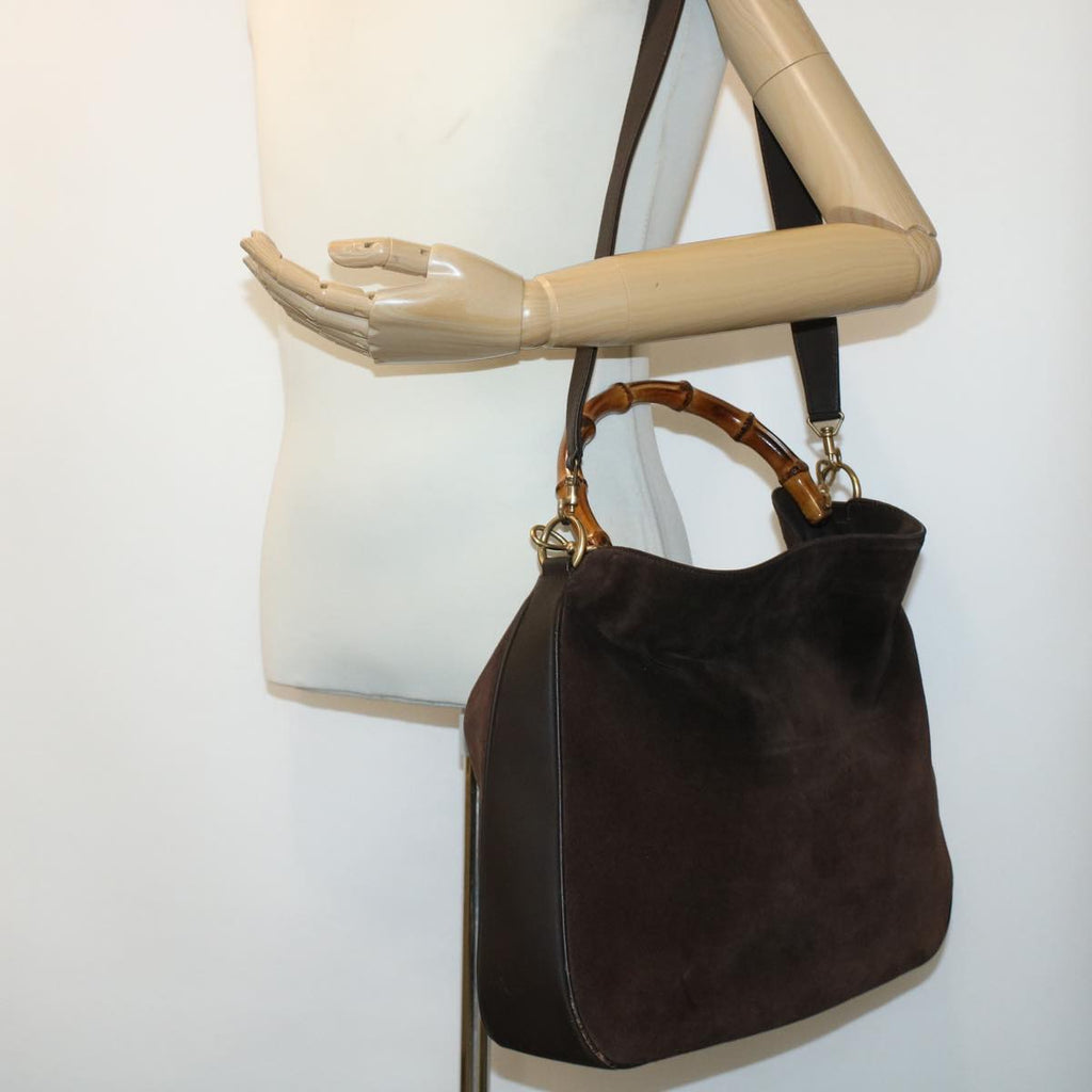 GUCCI Bamboo Hand Bag Suede 2way Brown 001.3444.1577 41364