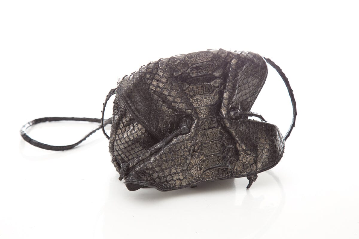 Carlos Falchi Metallic Silver Exotic Skin Mini Cross-Body