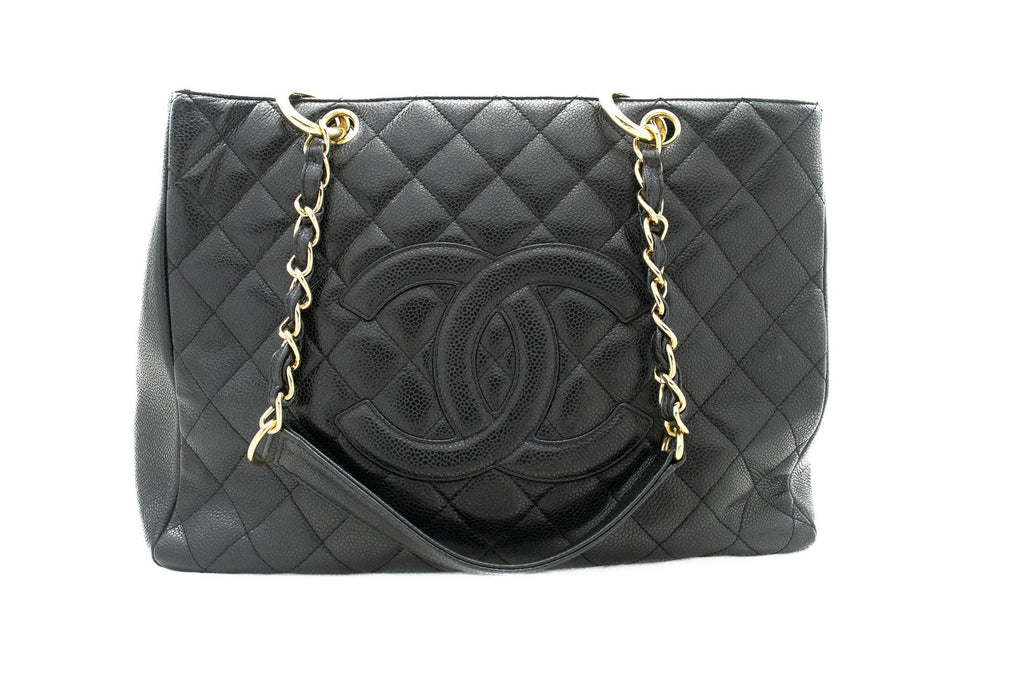CHANEL Caviar GST 13" Grand Shopping Tote Chain Shoulder Bag Black j25