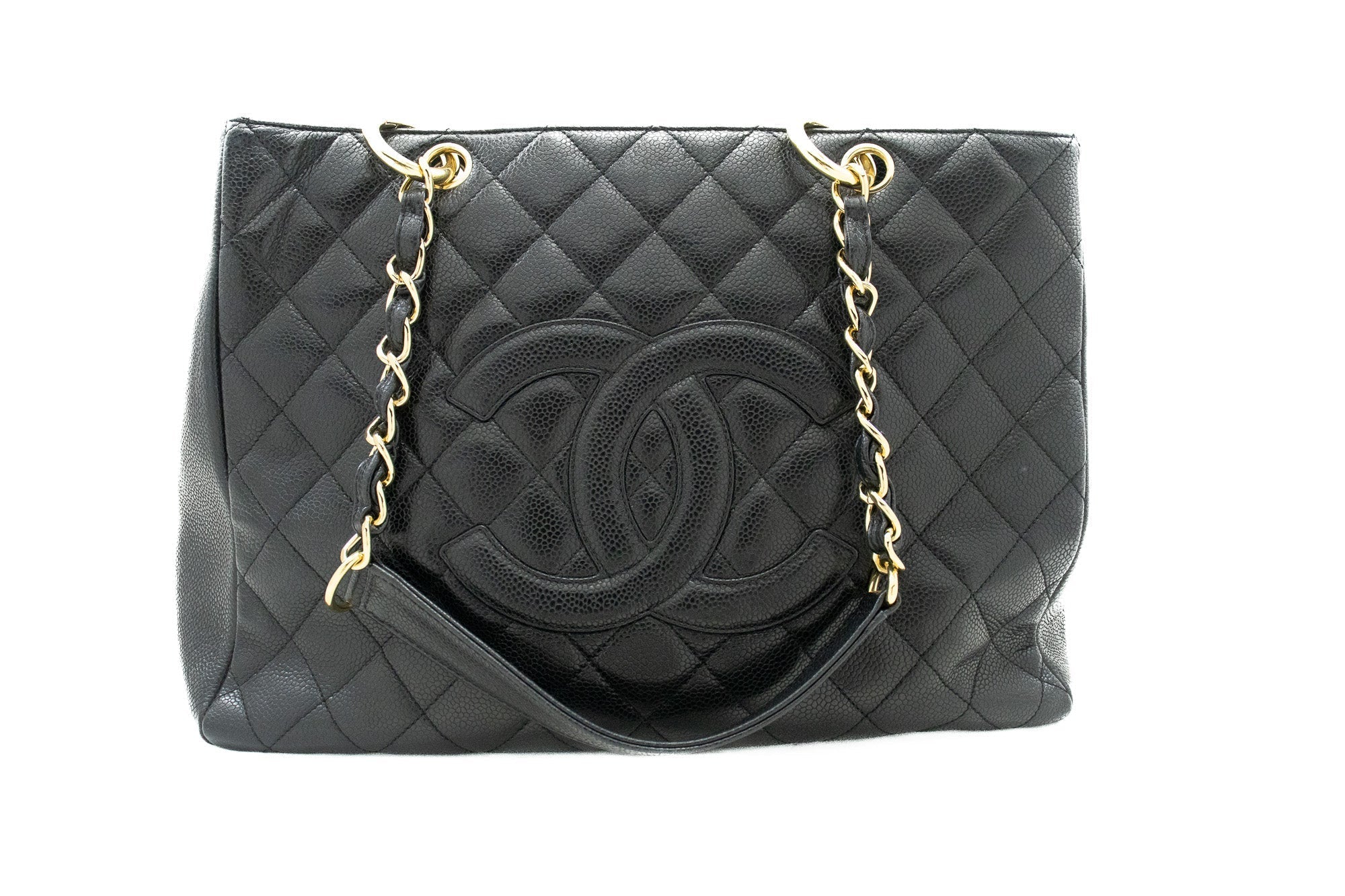 CHANEL Caviar GST 13" Grand Shopping Tote Chain Shoulder Bag Black j25