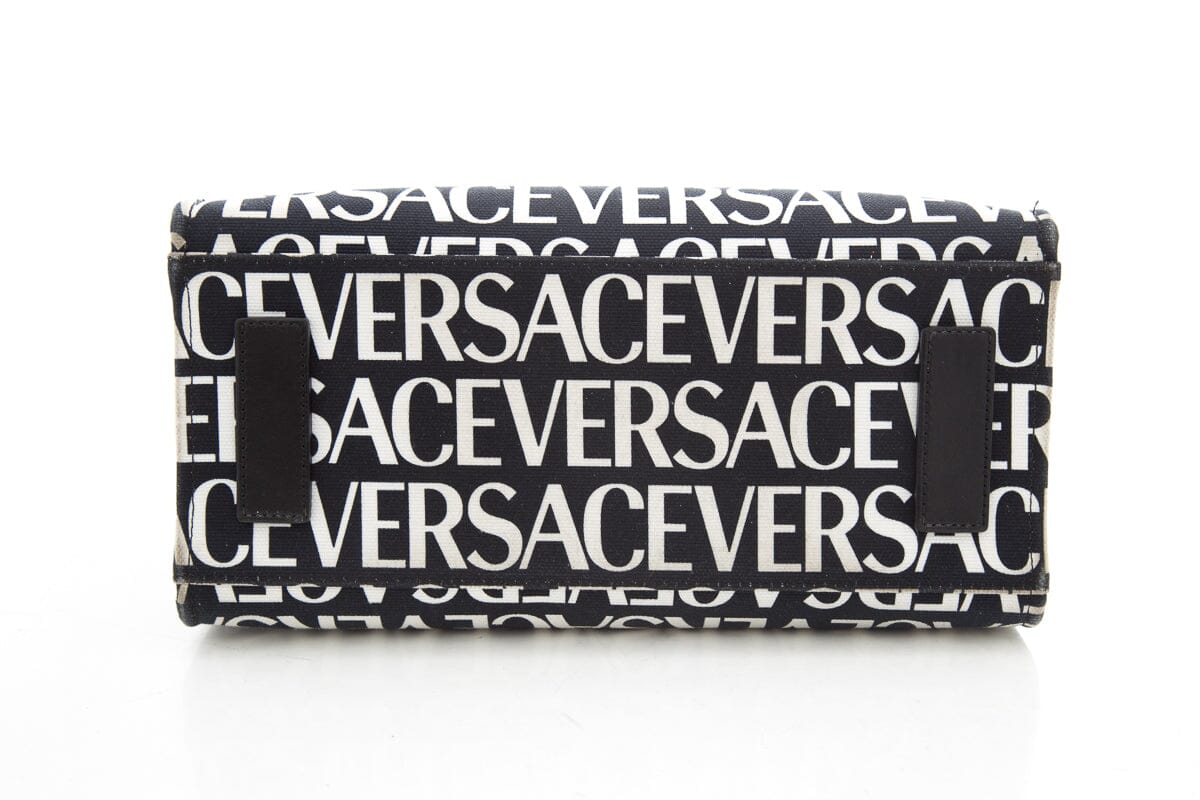 Versace Black & White Logo Canvas Tote