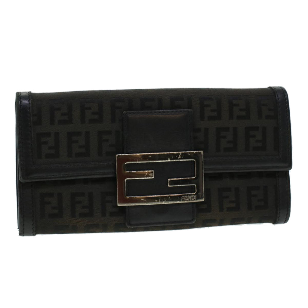 FENDI Zucchino Canvas Long Wallet Nylon Black 41768