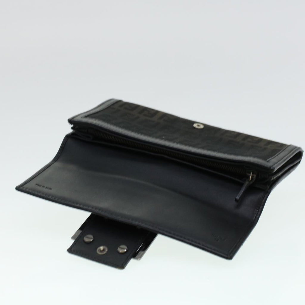FENDI Zucchino Canvas Long Wallet Nylon Black 41768