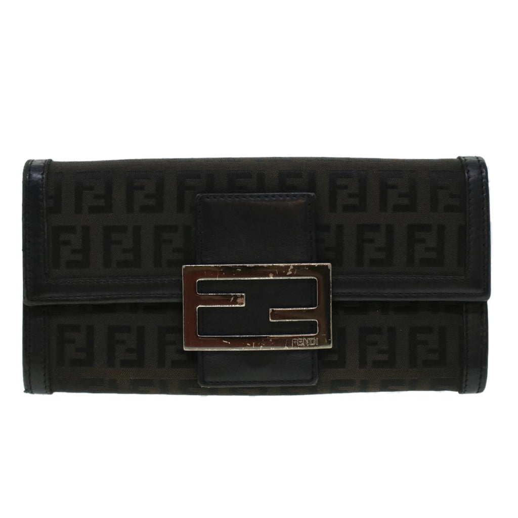 FENDI Zucchino Canvas Long Wallet Nylon Black 41768