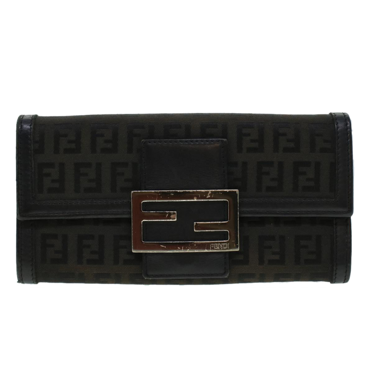 FENDI Zucchino Canvas Long Wallet Nylon Black 41768