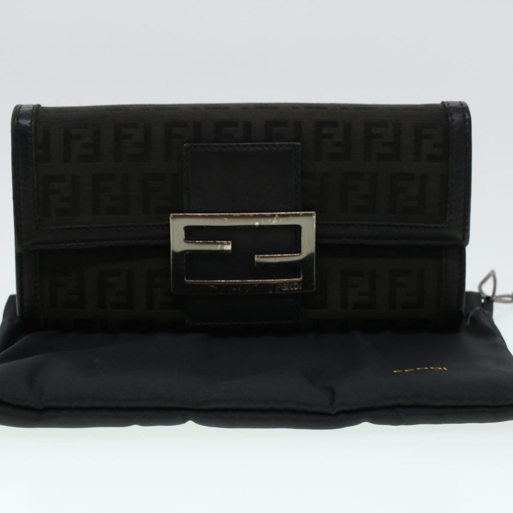 FENDI Zucchino Canvas Long Wallet Nylon Black 41768