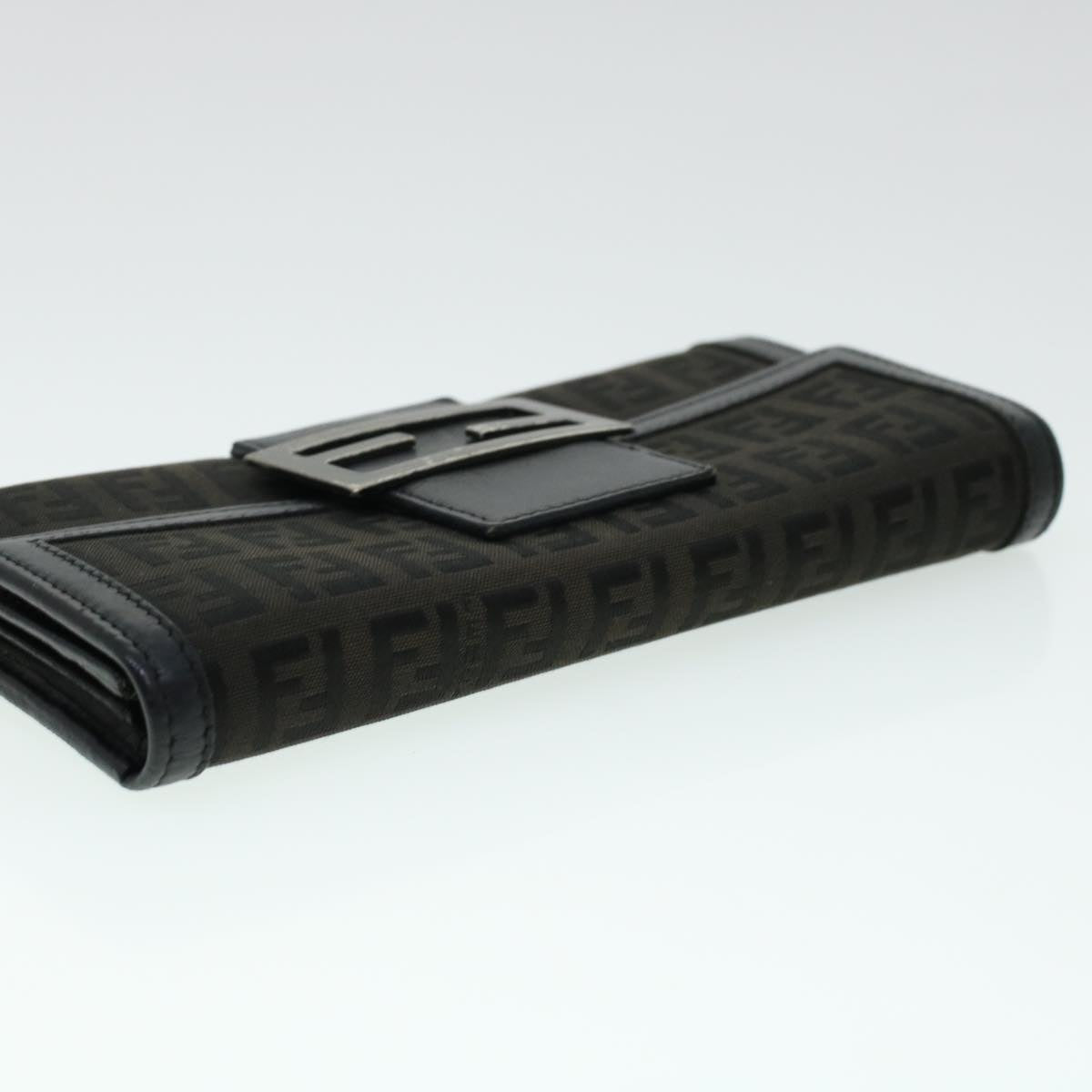 FENDI Zucchino Canvas Long Wallet Nylon Black 41768