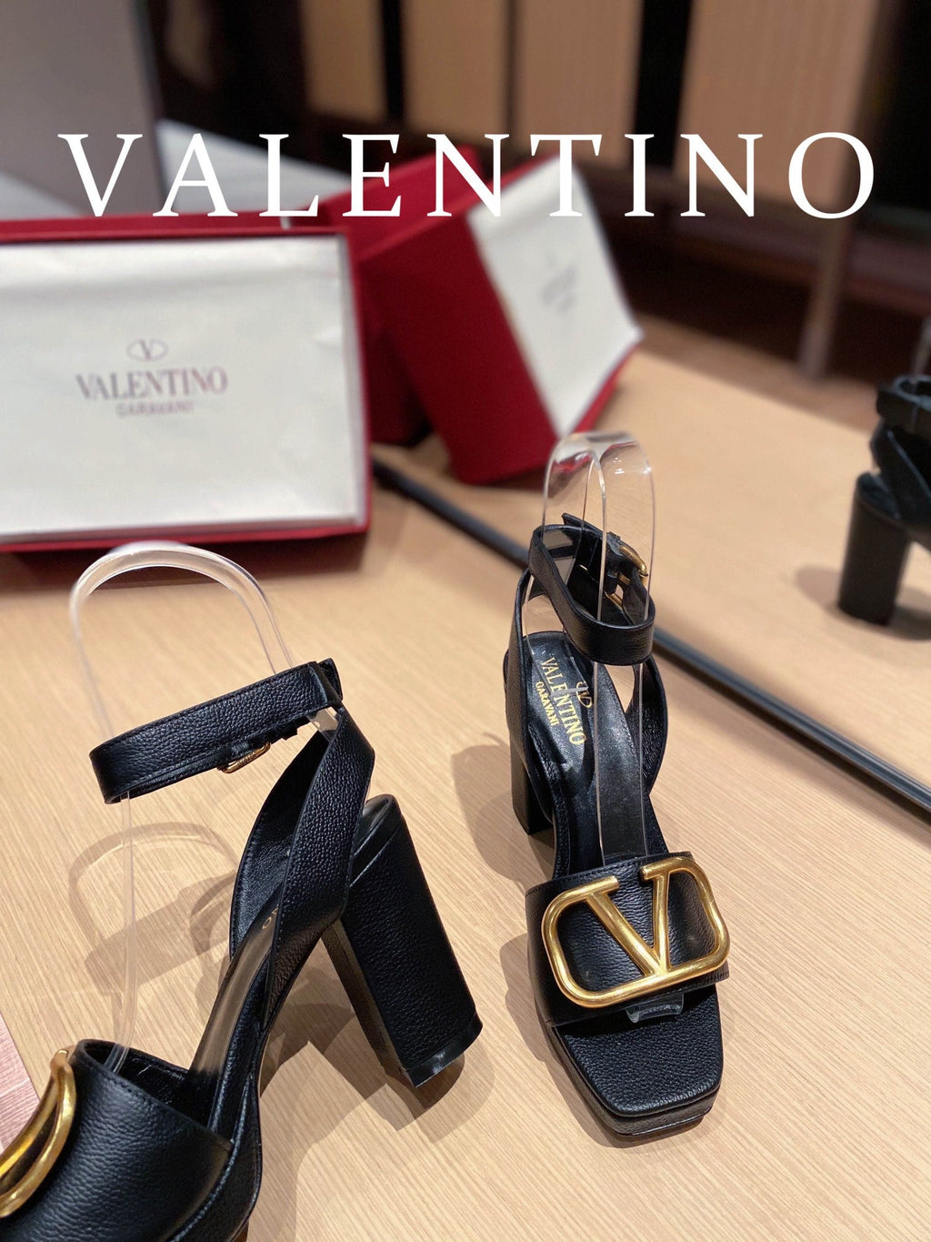 Valentino Garavani Strap Heeled Sandals With V Logo Signature EmbellisGLAMIent Black For Women
