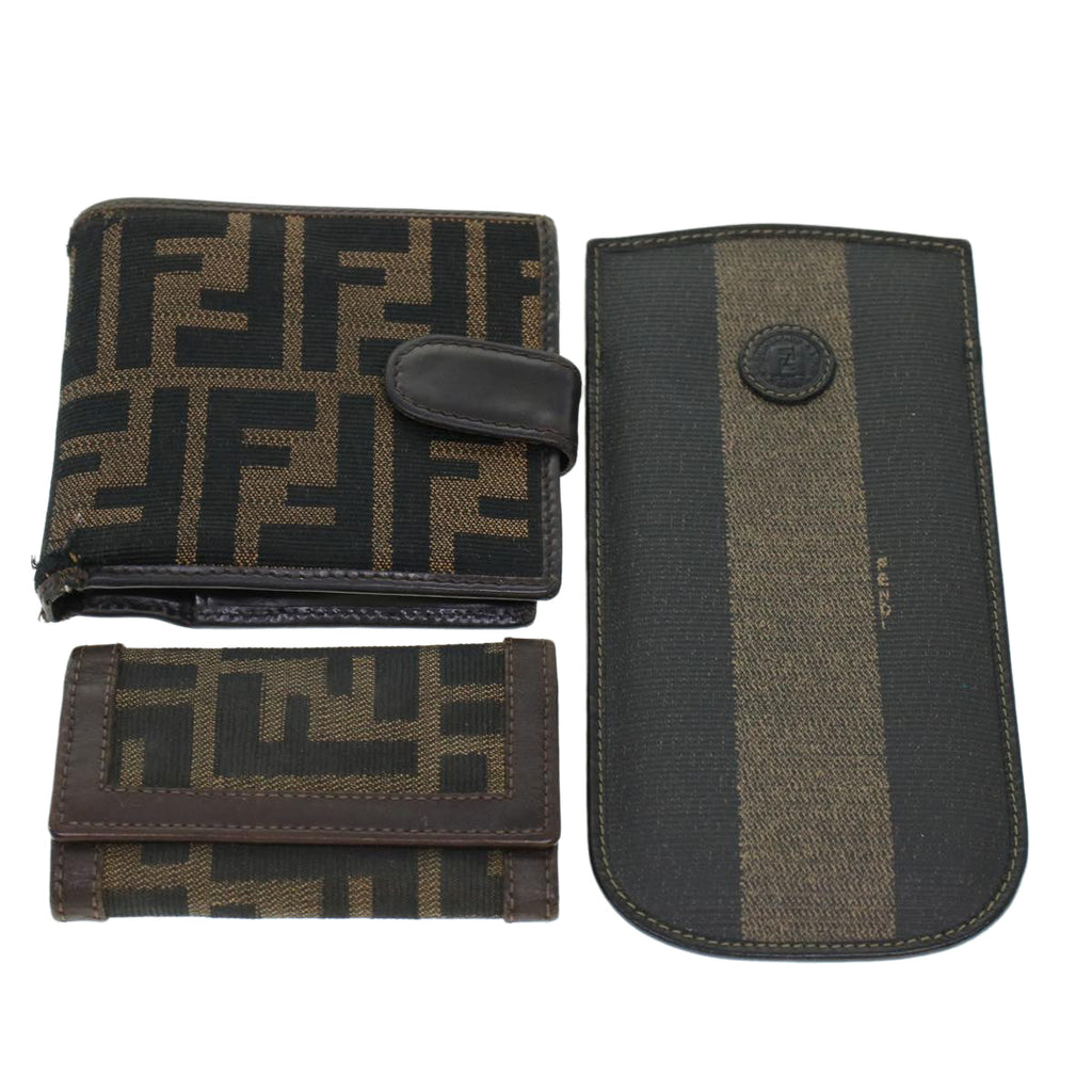 FENDI Key Case Zucca Canvas Wallet 3Set Black Brown 41787