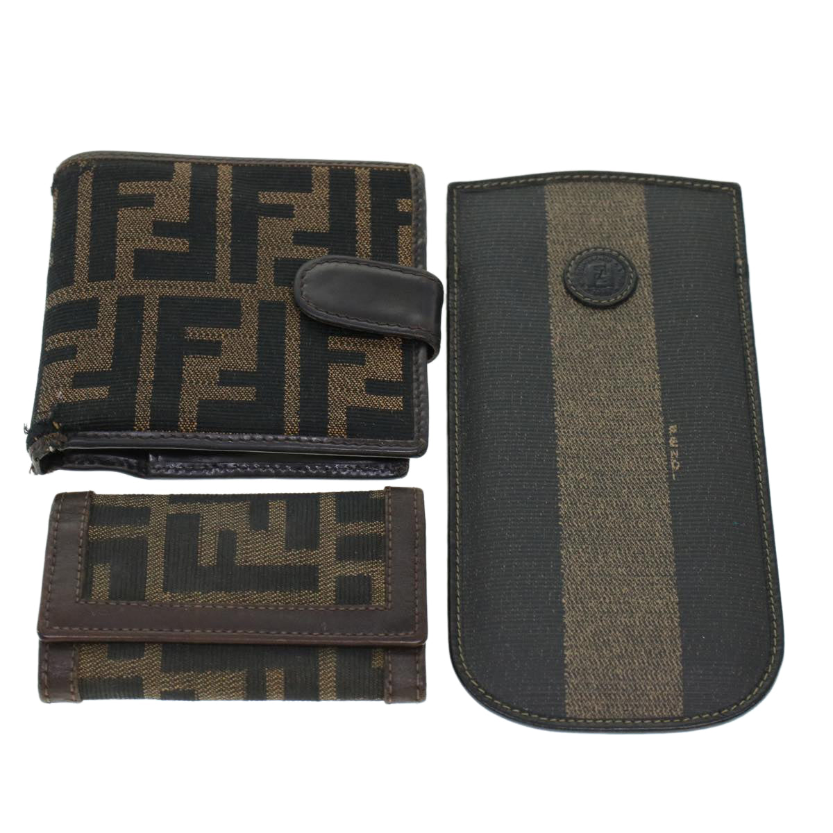 FENDI Key Case Zucca Canvas Wallet 3Set Black Brown 41787